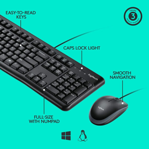 Logitech MK120 Desktop Wire Kit ( Keyboard and Mouse ) USB - Image 2